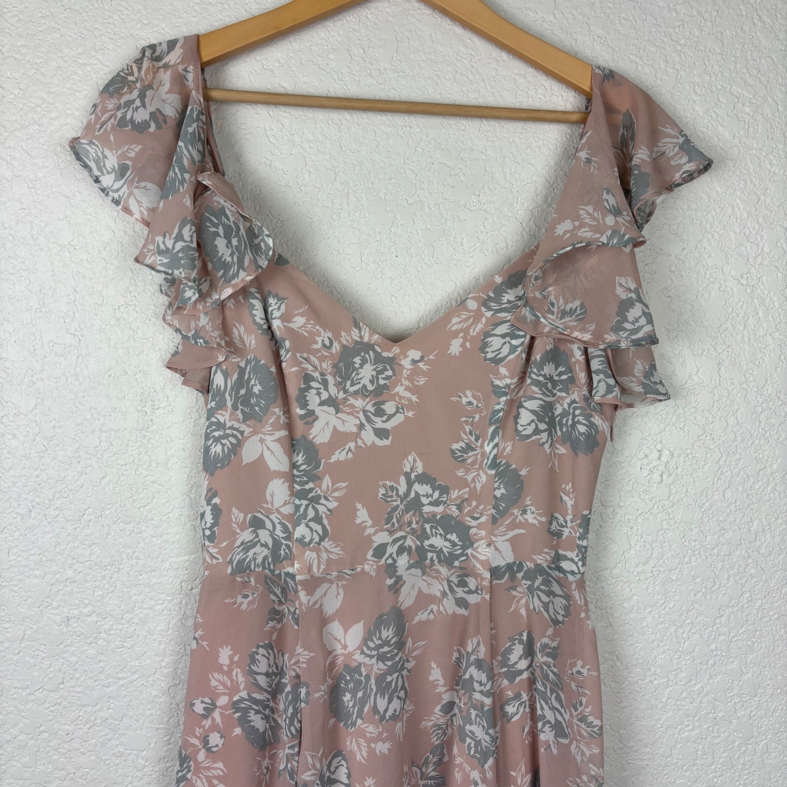 Lovers + Friends Pink Floral Cold Shoulder Maxi Dress V-Neck Ruffle Gown Slit