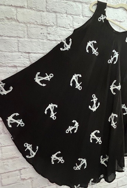 XL/1X/2X New White Black Anchor Nautical Print Dress Beach Cover Rayon Shift 50$