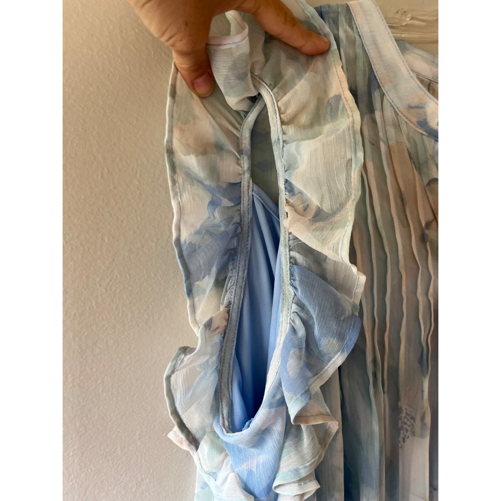 Calvin Klein Size 16 Flutter Cap Sleeve A Line Midi Lined Dress Floral V Neck