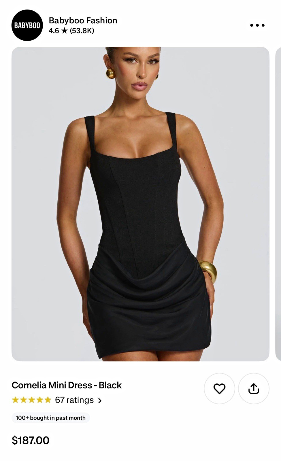 Babyboo Fashion Cornelia Black Mini Bodycon Dress Corset Lace-Up Ruched S