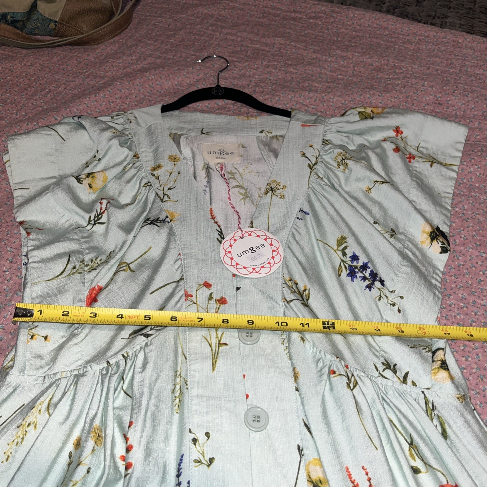 Umgee Pale Green Spring Floral Dress Size Large NWT Button Front