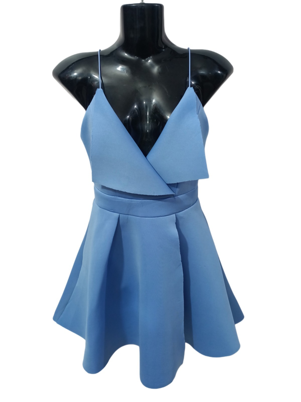 ASOS Cornflower Blue Mini Dress Skater Spaghetti Strap V-Neck UK 6 US 2 Romania