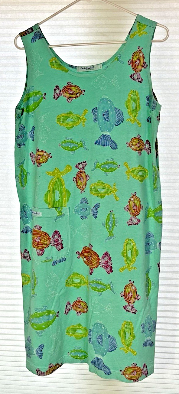 Vintage Fresh Produce Sleeveless Green Fishes Dress – Large