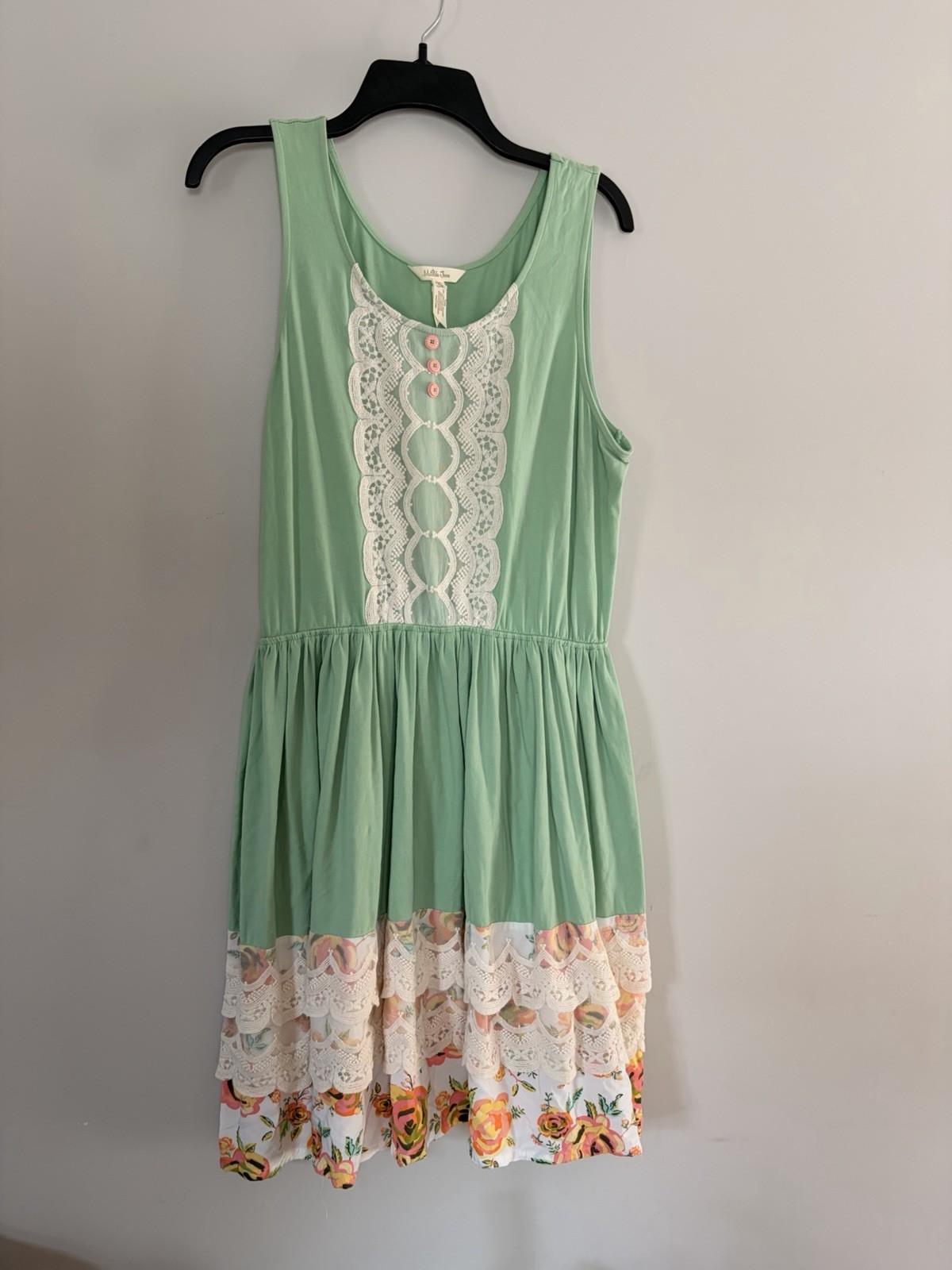 Matilda Jane XL Women’s Dress Mint Turquoise with Lace and Floral Pattern Detail