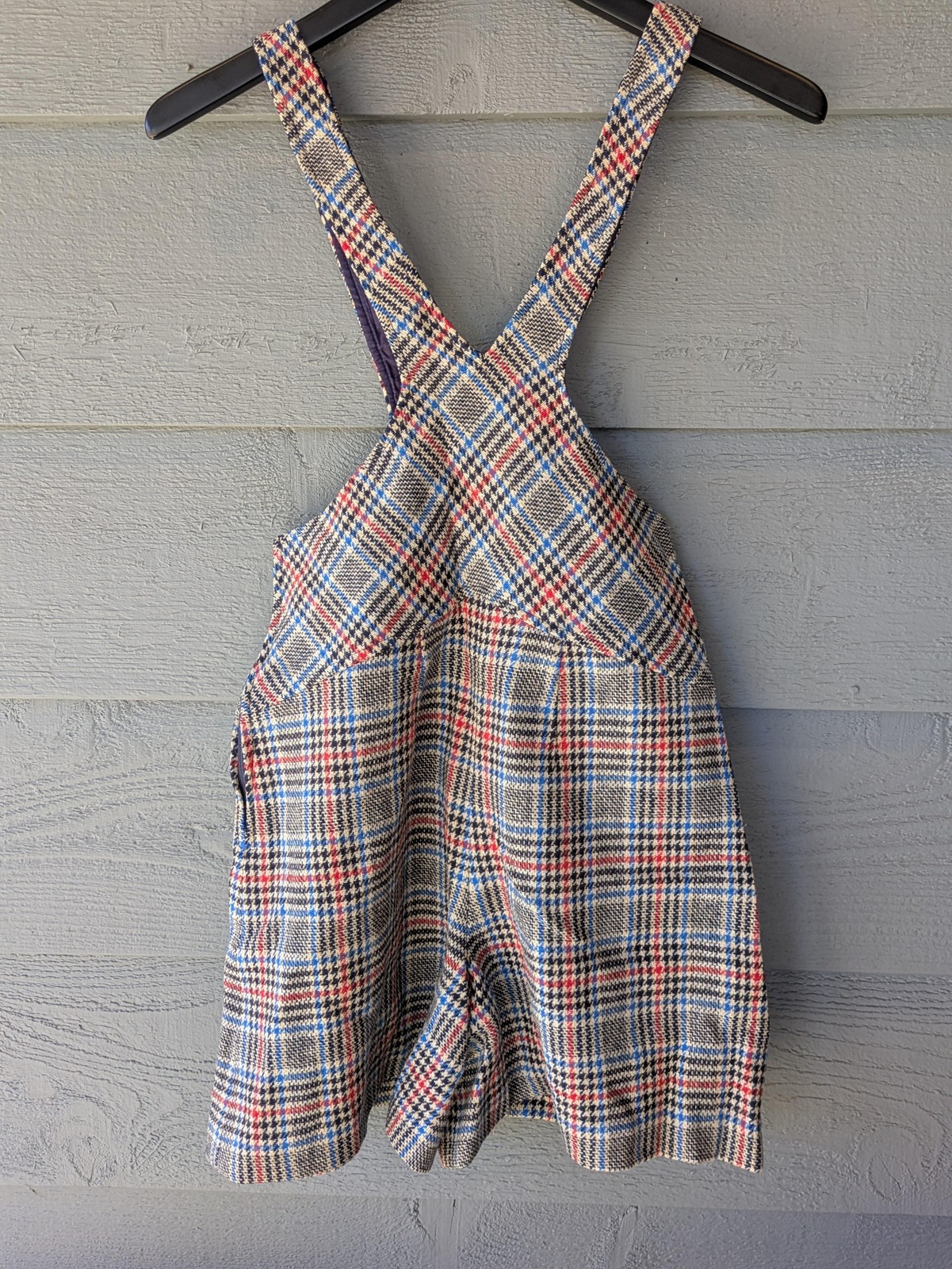 Vintage Bobbie Brooks Shortalls Juniors 7 Beige Plaid Overall A Line 1980s