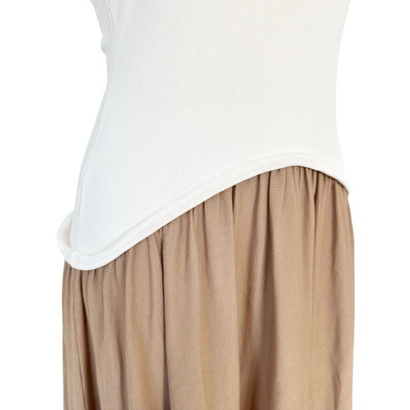 Solid and Striped Soglio Halter Ecru Camel Brown Maxi Dress Size L