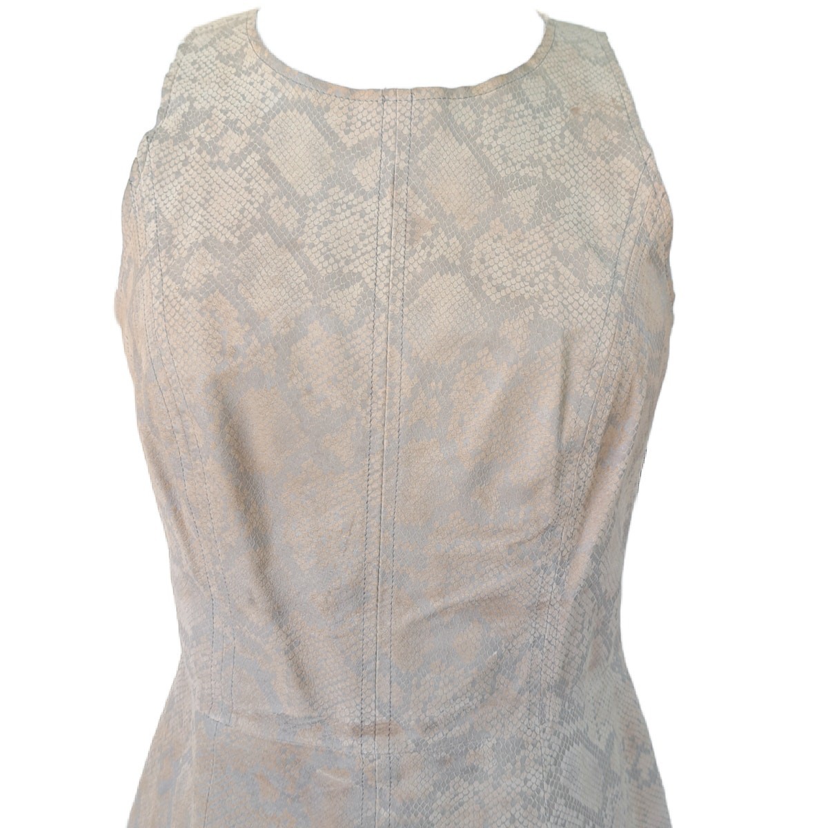 REBECCA TAYLOR Python Print Leather Mini Dress Size 6 Cream Gray Sleeveless
