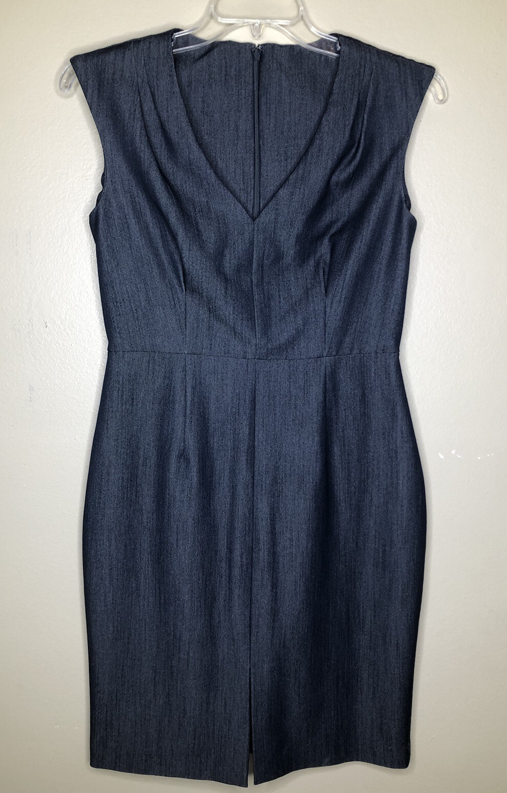 Denim Sheath Dress 10 Cap Sleeves Back Hidden Zip V-Neck Defined Waist No Tags