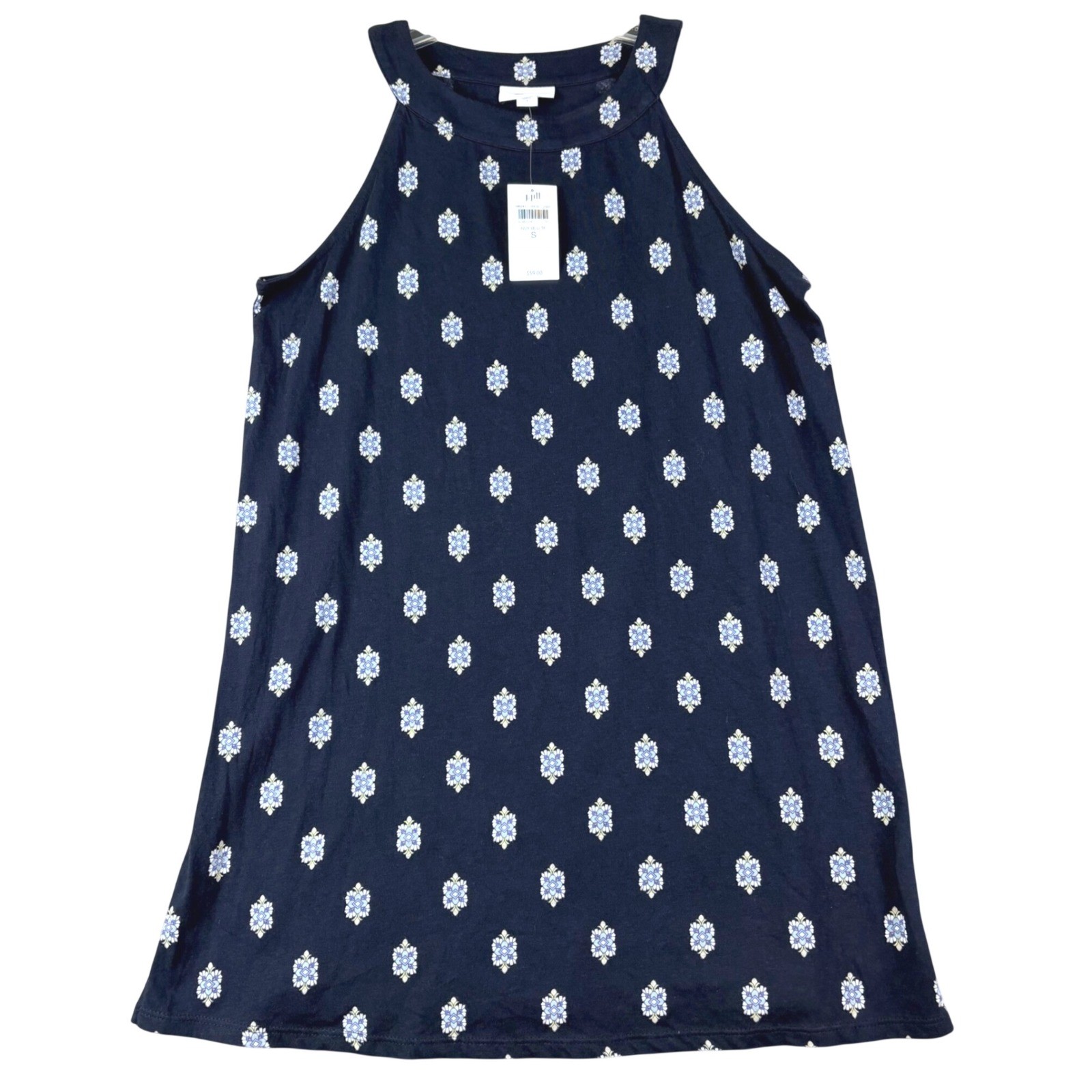 J. Jill Womens S Navy Blue Halter Tank Medallion Print Knit Top Boho Summer NWT