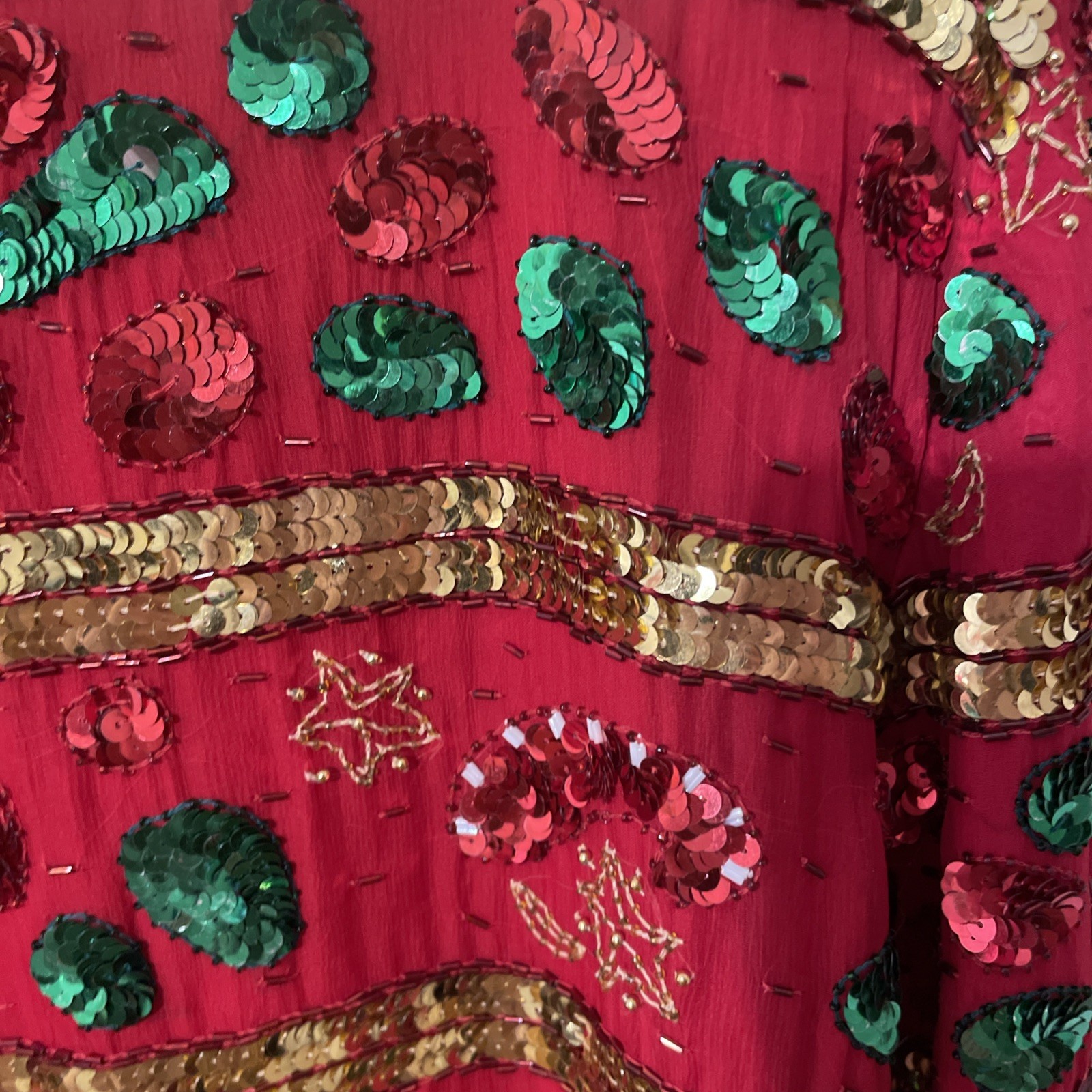 Creative Creations Christmas Sequin & Beaded Silk Shirt-Dress Jacket Lg Rare