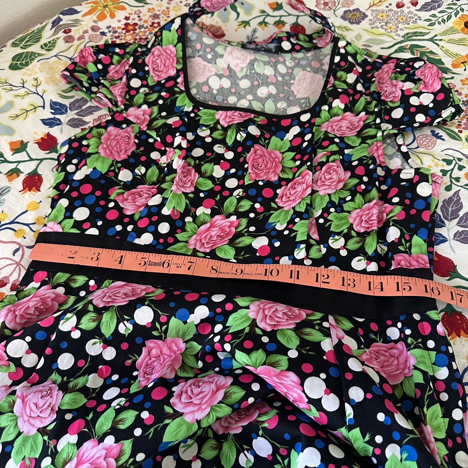 Hearts & Roses Fit & Flare Dress Size 12 Black Floral Polka Dot Rockabilly Tulle
