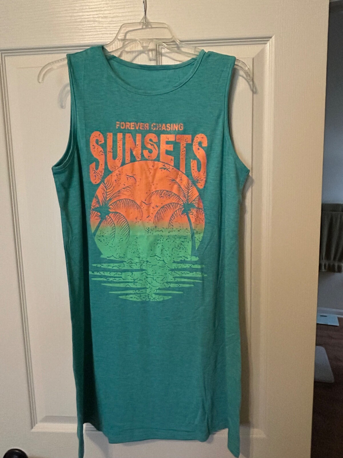 Palm Tree Mini Sleeveless Sundress Tank Women’s Casual Beach Dress Green Large