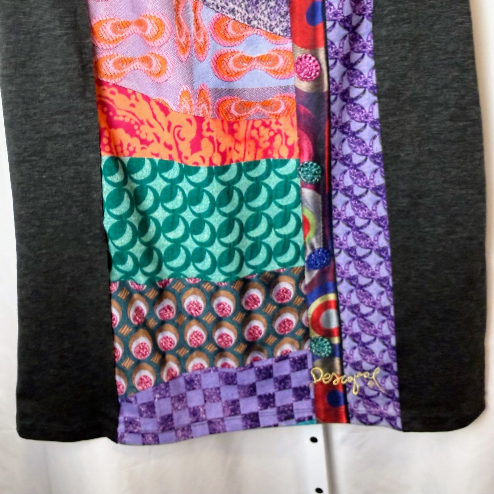 Desigual Patchwork Mini Dress Cap Sleeve Back Zip Colorblock Women XL Artsy