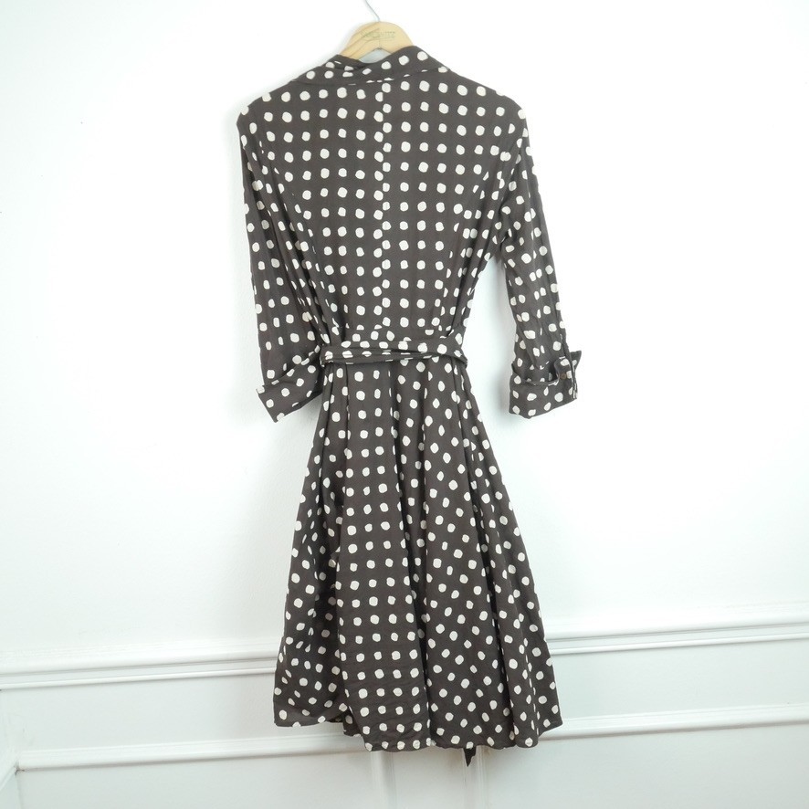 Cotton Wrap Dress Midi Chocolate Brown Polka Dot Twee Spring Retro S M Preppy