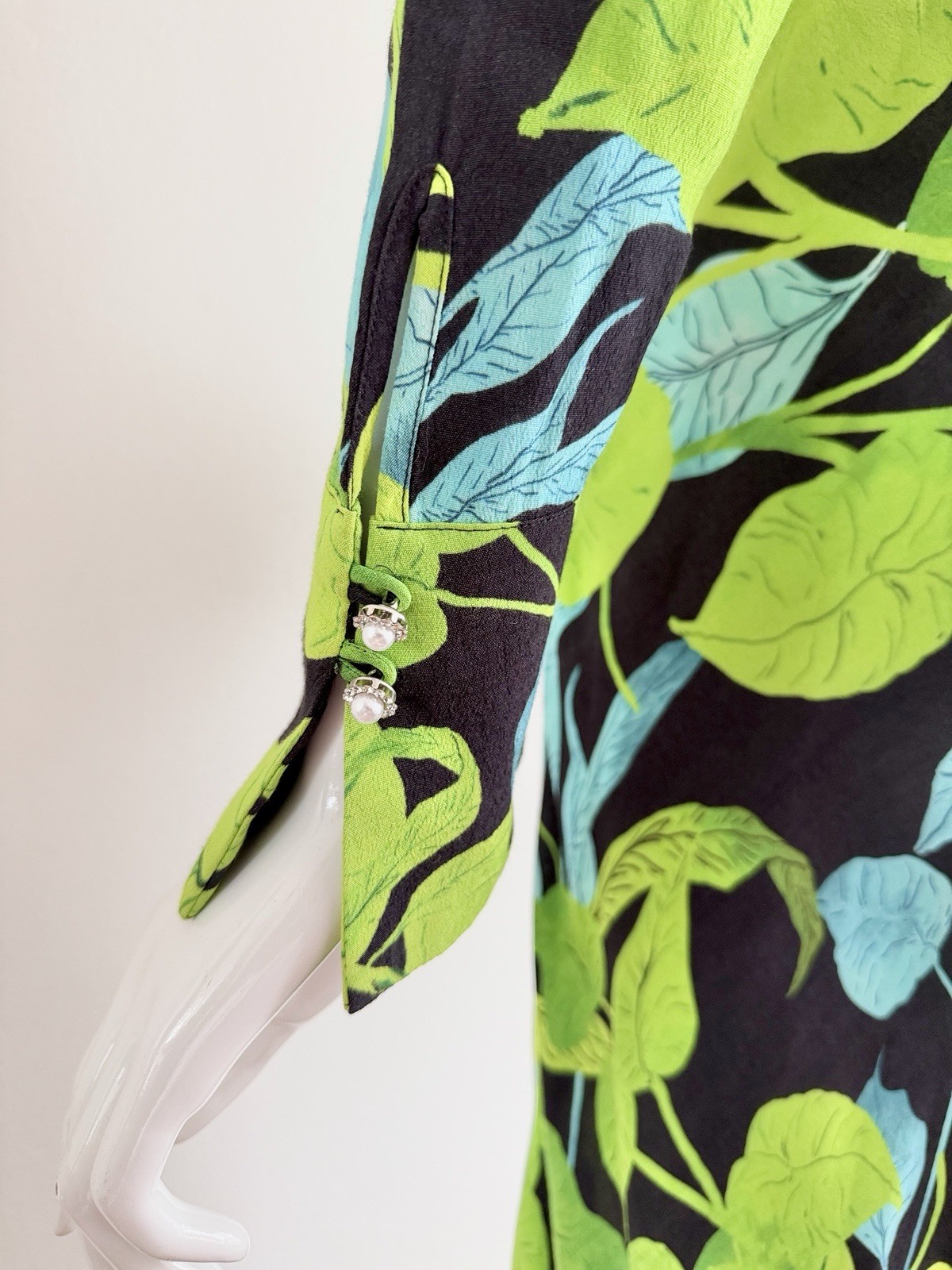 Husk Maxi Dress Green Black Leaf Rare Print Long Sleeve Pussy Bow Size AU 8 S