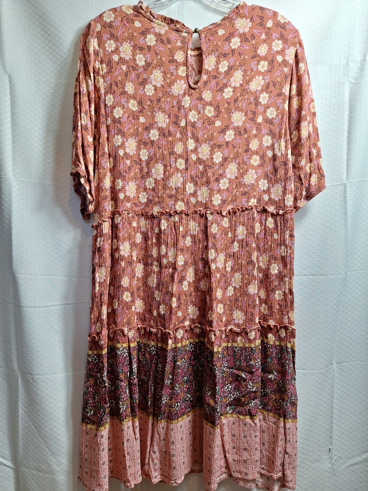 KNOX ROSE Peasant Midi Dress Sz M Rusty Orange Floral Cottagecore Prairie Boho