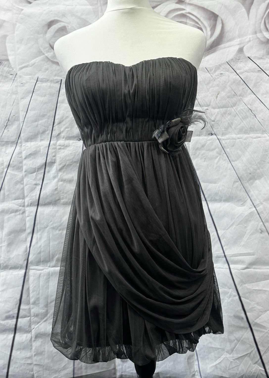 Vila Strapless Shift Dress Size S 8 10 Grey Chiffon Party Fairy Removable Straps