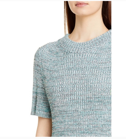 HUGO BOSS FIRSTANA SHORT SLEEVE KNITTED MULTI COLOR MOULINE FABRC MIDI DRESS L