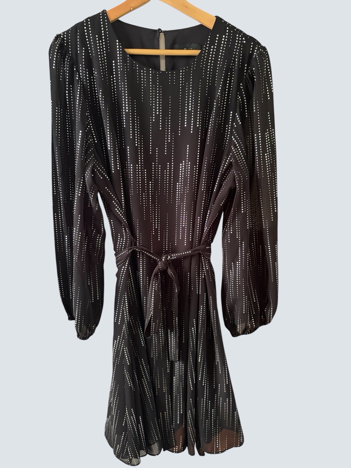 ✨Maia Dress Womens 16, Black/Silver Long Sheer Sleeve, Belted, 40” Length