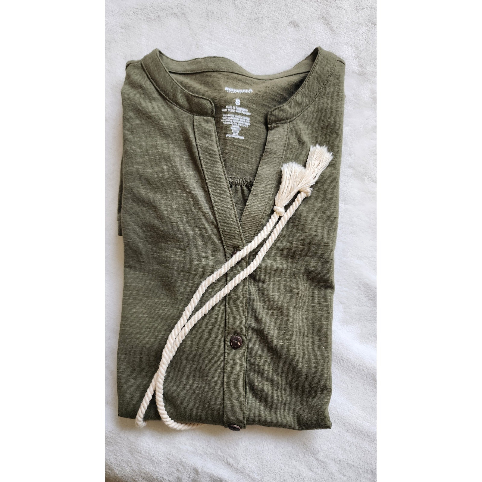 Sonoma Goods For Life Olive Green Button Front Slub Knit T-Shirt Dress Small NWT