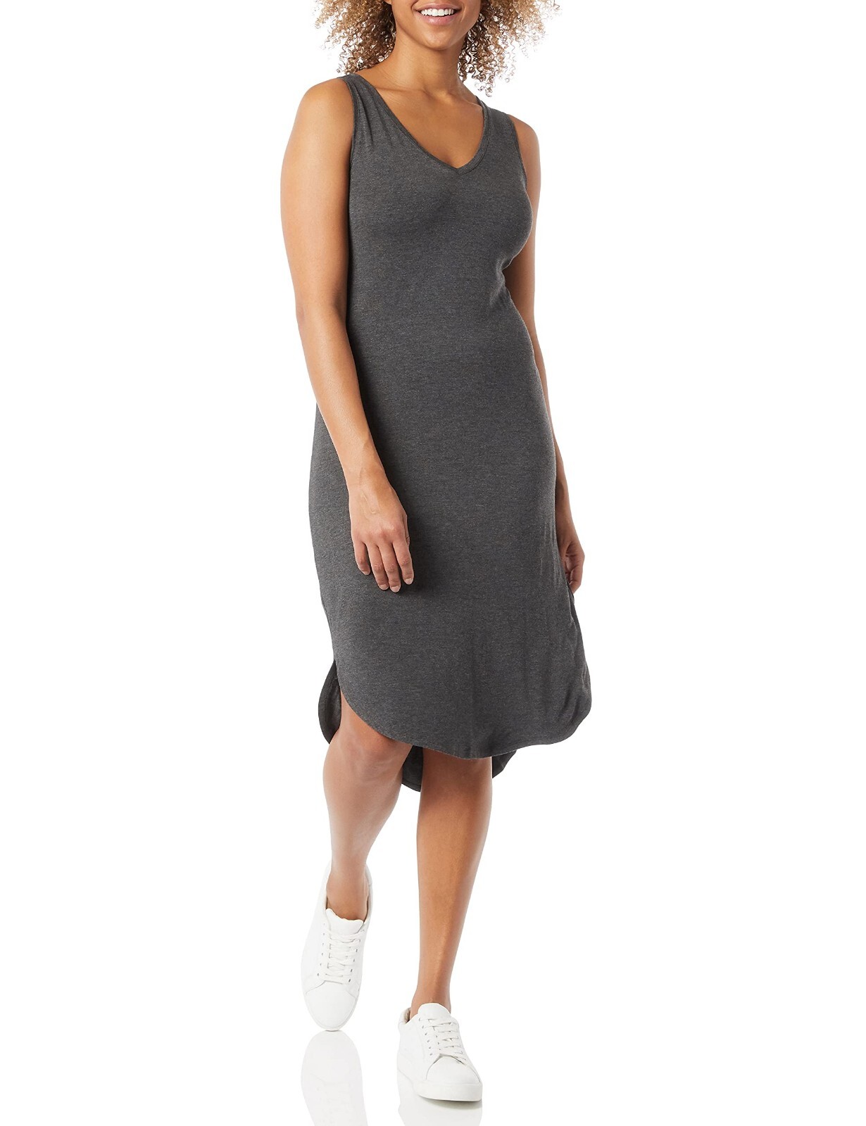 Daily Ritual Womens Regular Fit VNeck Sleeveless Midi Dress , Gray, XXL