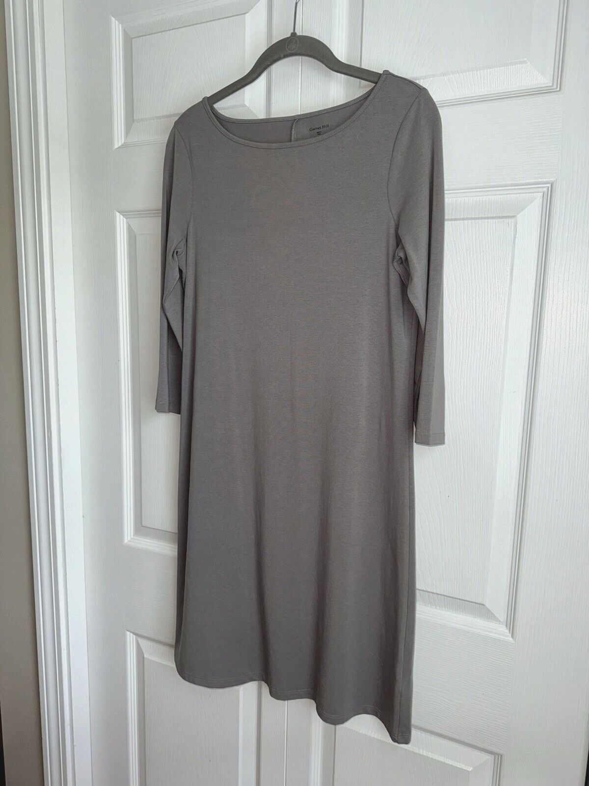 Garnet Hill Cotton Modal 3/4 Sleeve Boat Neck Shift Dress Size XS Gray
