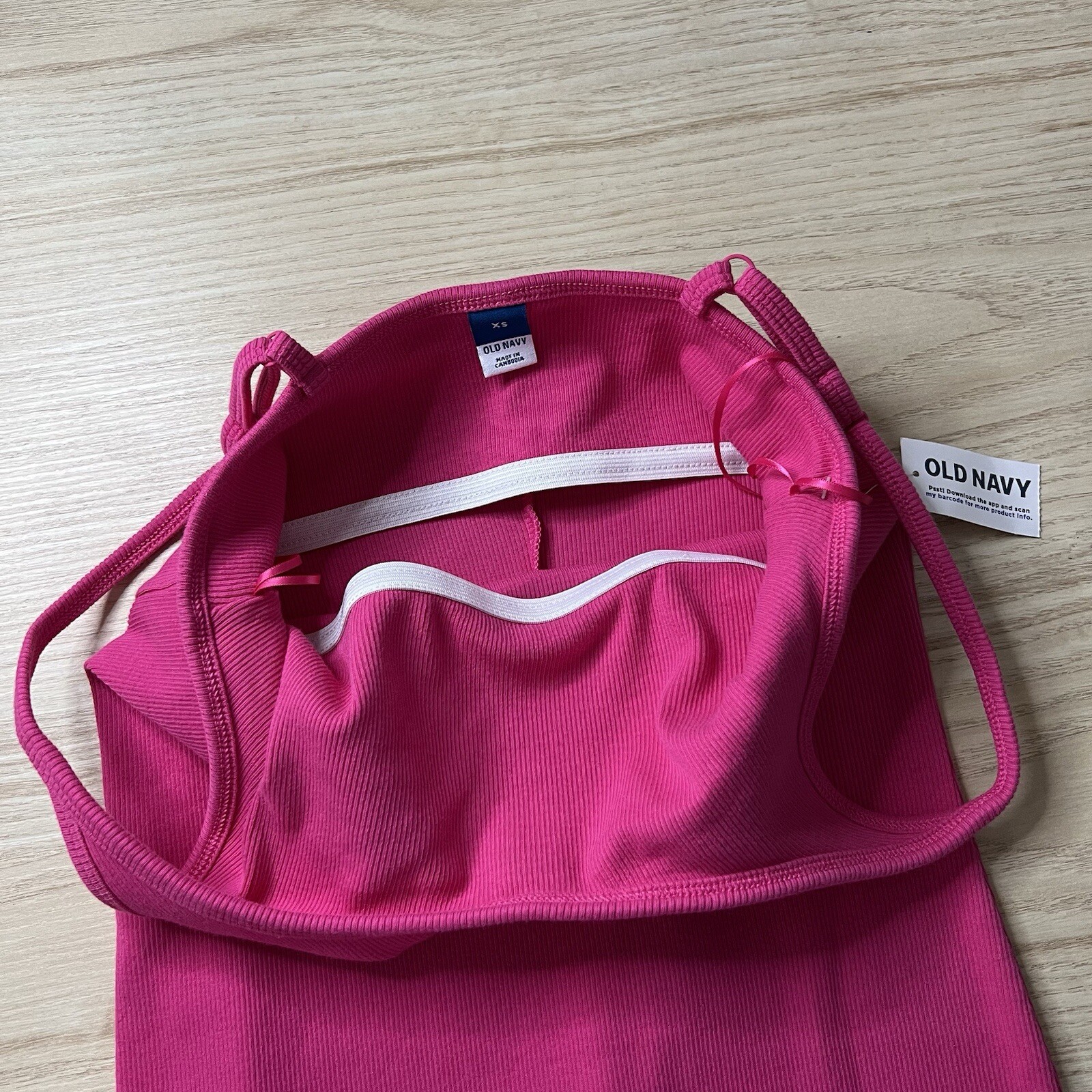 Old Navy Fitted Rib Knit Cami Mini Dress Size XS Hot Pink Spaghetti Shelf Bra