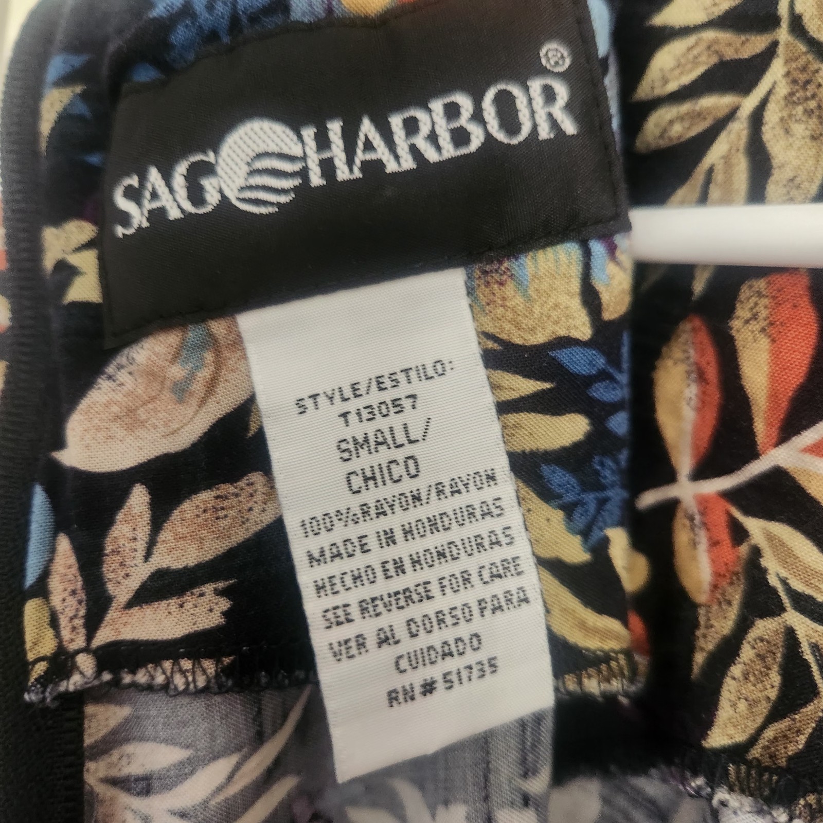 Sag Harbor Dress Womens Small Navy Blue Plant Leave Pattern Folliage Sleeveless