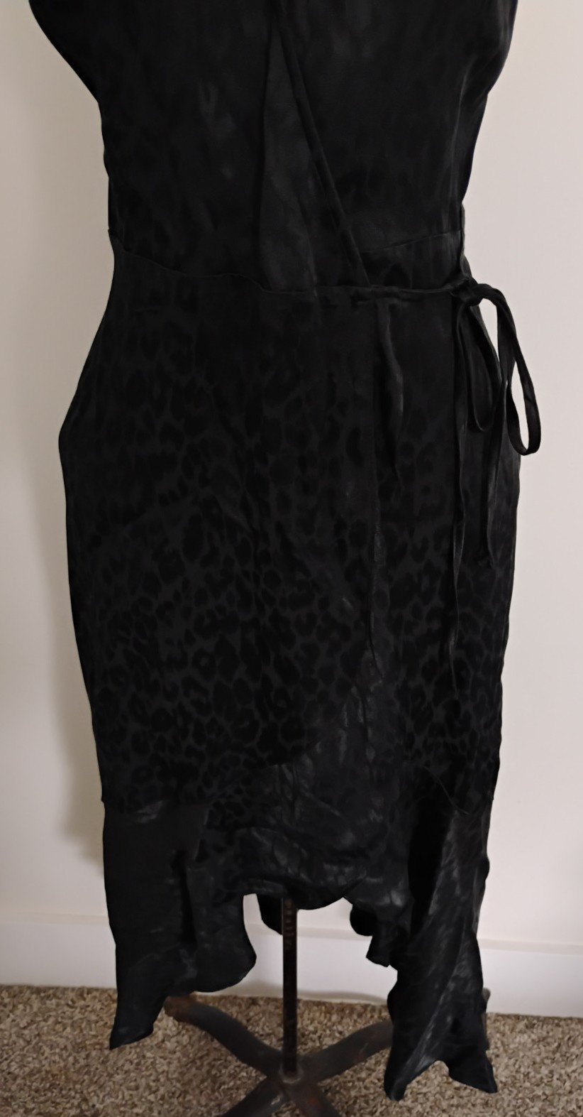 Abercrombie & Fitch High Low Wrap Dress Womens Black Animal Print Satin Finish S