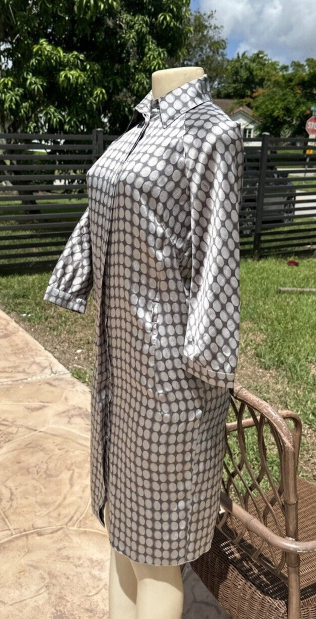 MALO GRAYS SILK PRINT BUTTON FRONT 3/4 SLEEVES CASUAL DRESS Sz 40 MADE IN ITALY