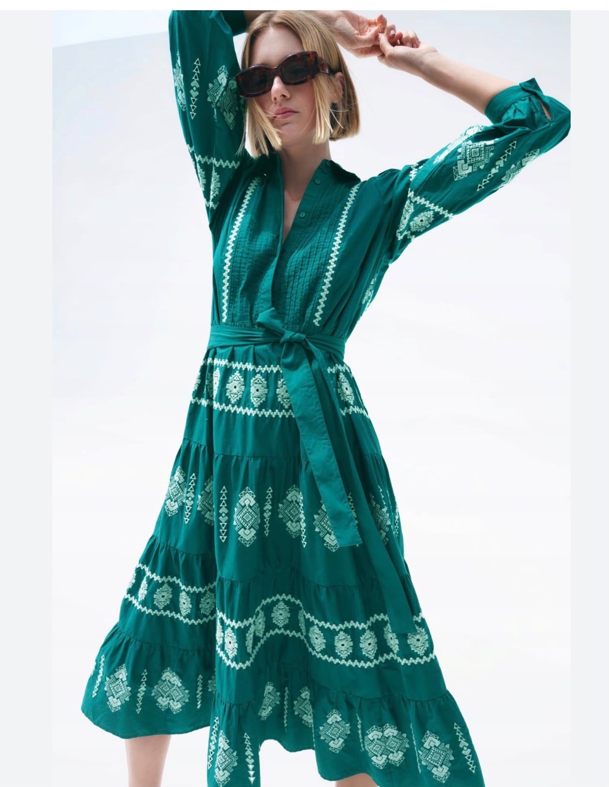ZARA NEW GREEN EMBROIDERED MIDI DRESS SIZE XS 6895/051 BNWT RRP £79.99.