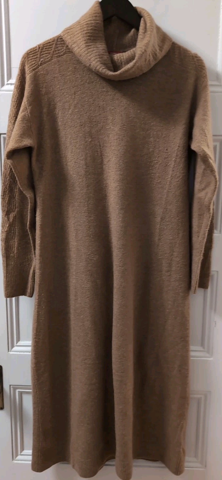 Esprit Sweater Dress Size L Camel Tan Cowl Neck Polyester Wool Acrylic