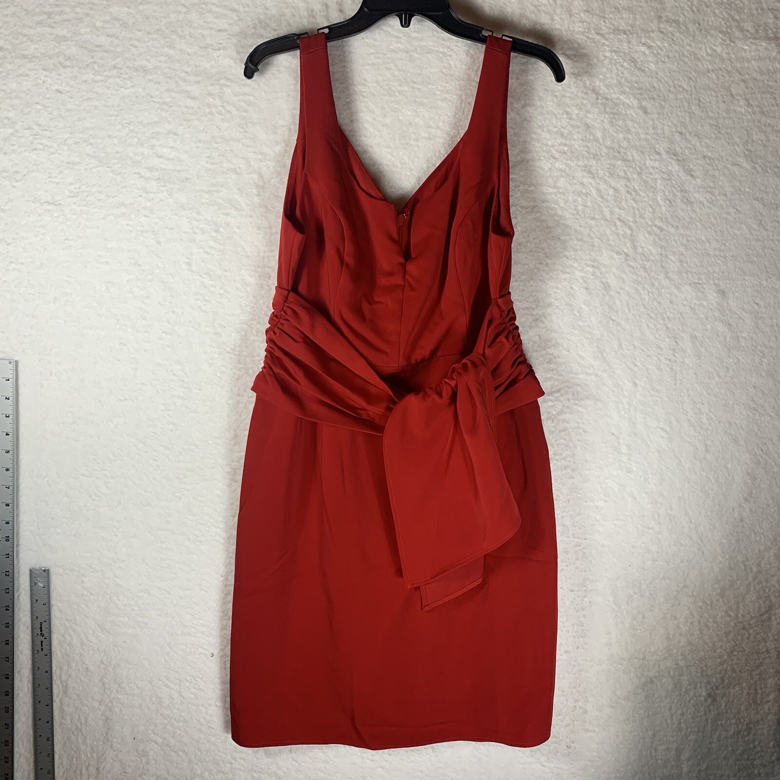 NEW HARLYN Apple RED Notched TIE WAIST A-Line SHEATH Cocktail DRESS L 4552