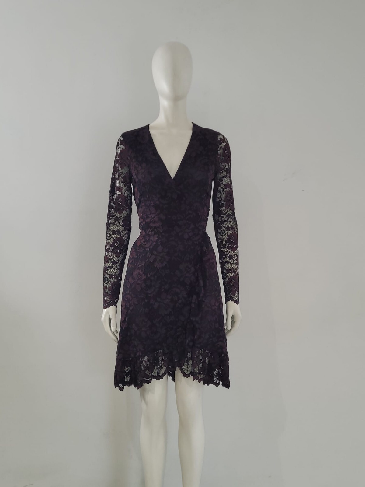 GANNI ‘Flynn’ Black & Red Lace Dress UK 10 EU 38 Wrap Floral Frill V-Neck Tied