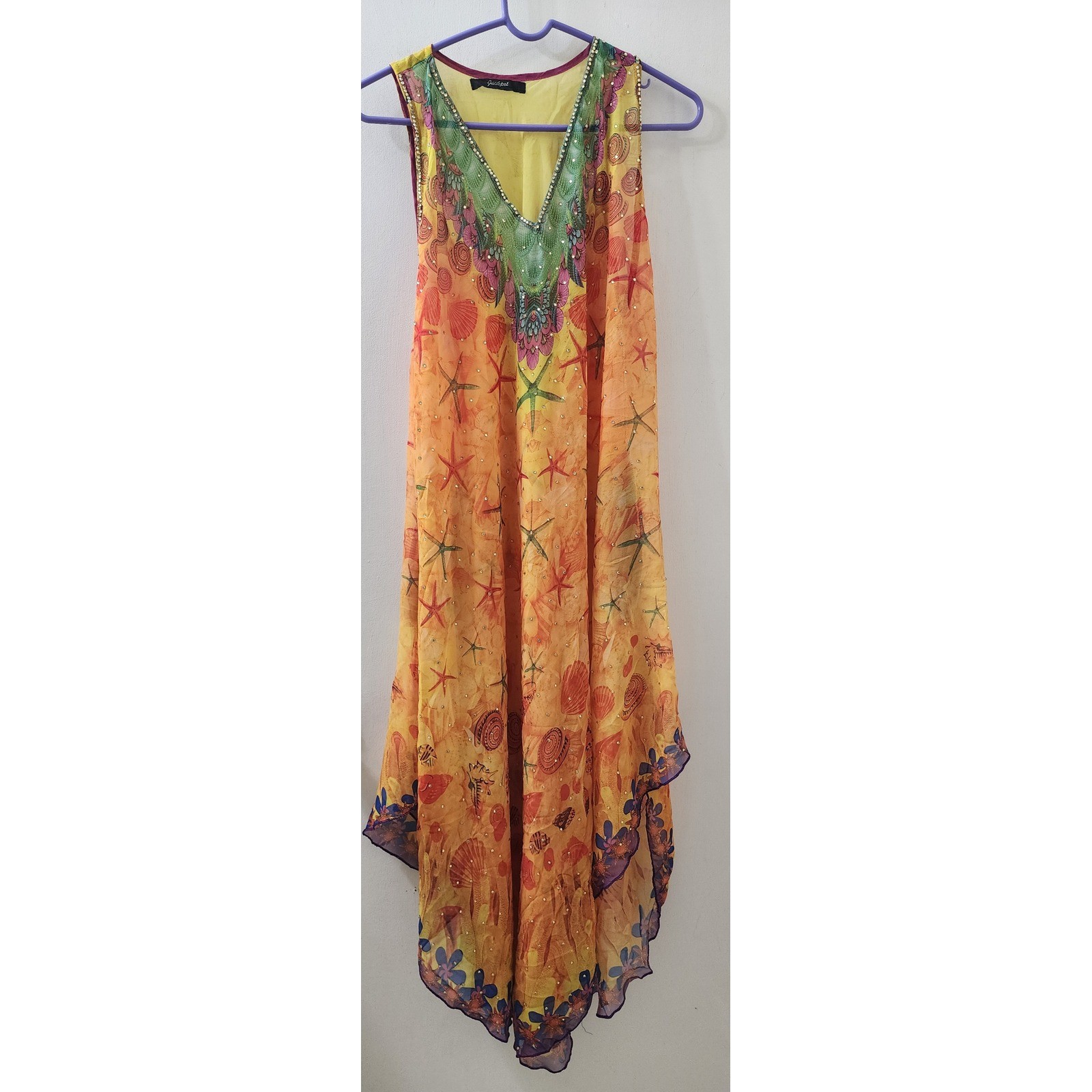 Jackpot Womens Plus Size Tropical Seashell Starfish Handkerchief Maxi Dress