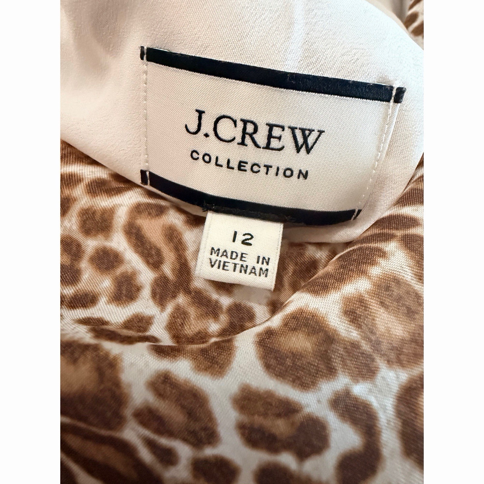 J. Crew Collection Tan Satin Leopard Print One Shoulder Dress, Size 12