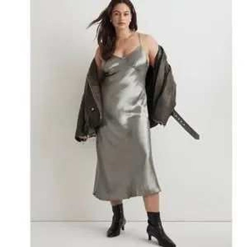 Madewell The Layton Midi Slip Dress Womens Size 00 Silver NWT