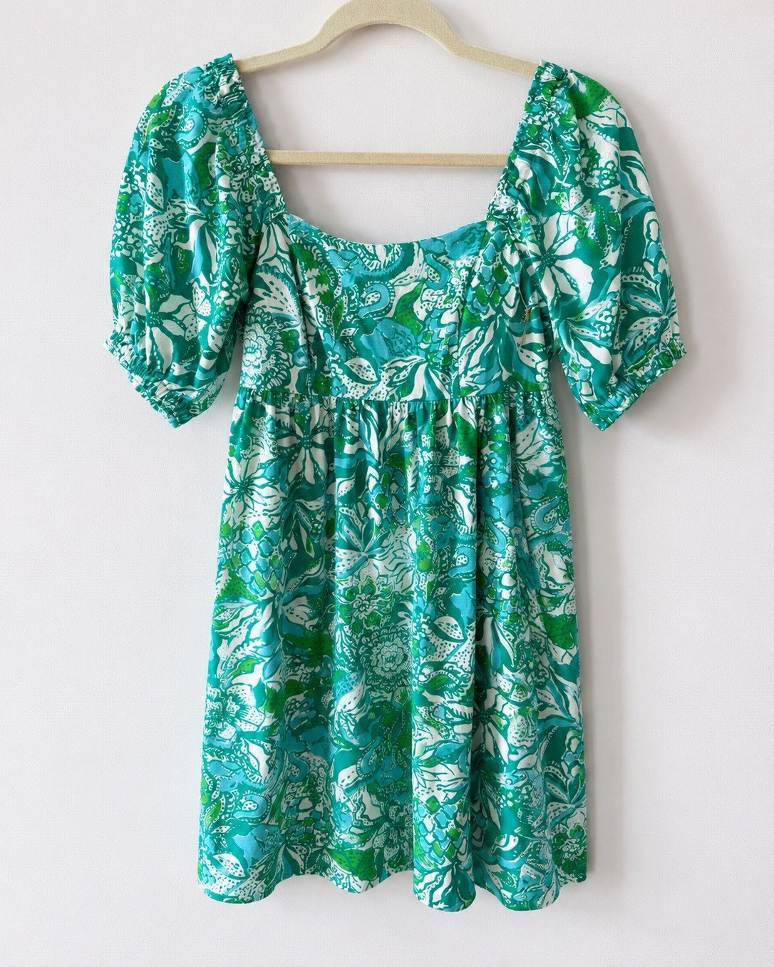 Lilly Pulitzer Floral Smocked Puff Sleeve Square Neck Sundress Short 2 Cotton