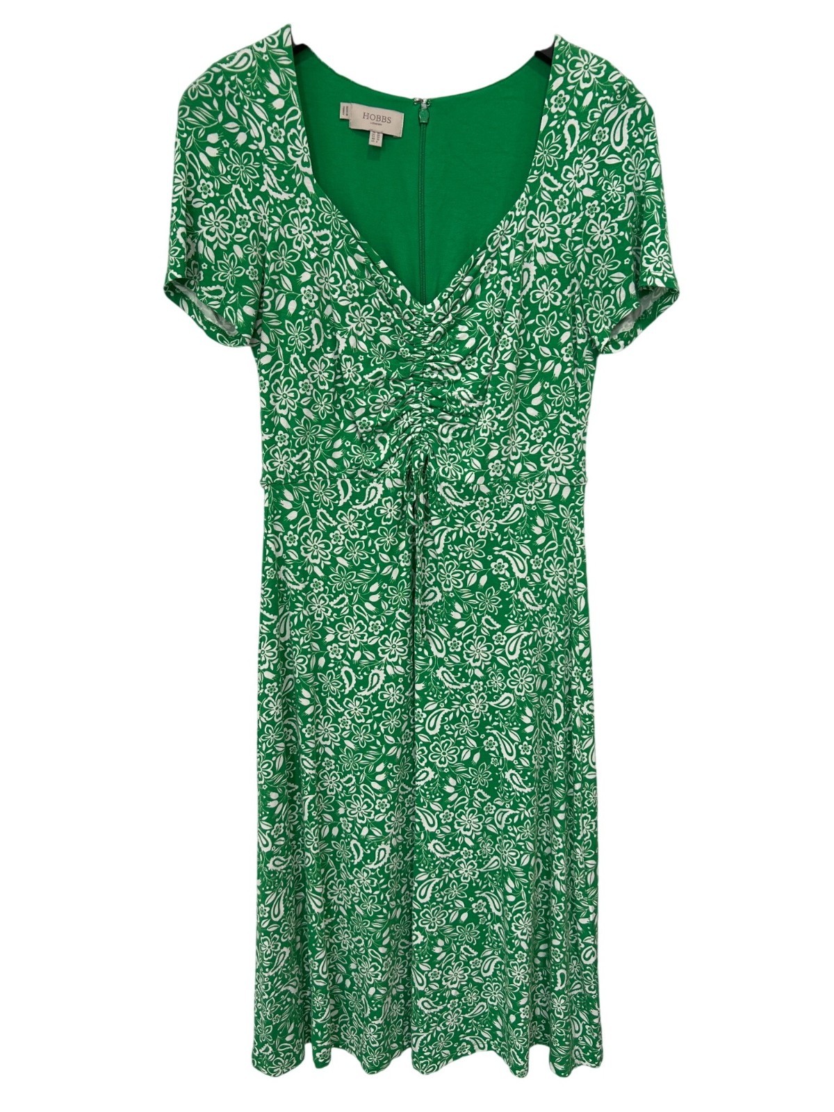 Hobbs London Suzannah Midi Dress Size 6 Floral Print Cinched V Neck Short Sleeve