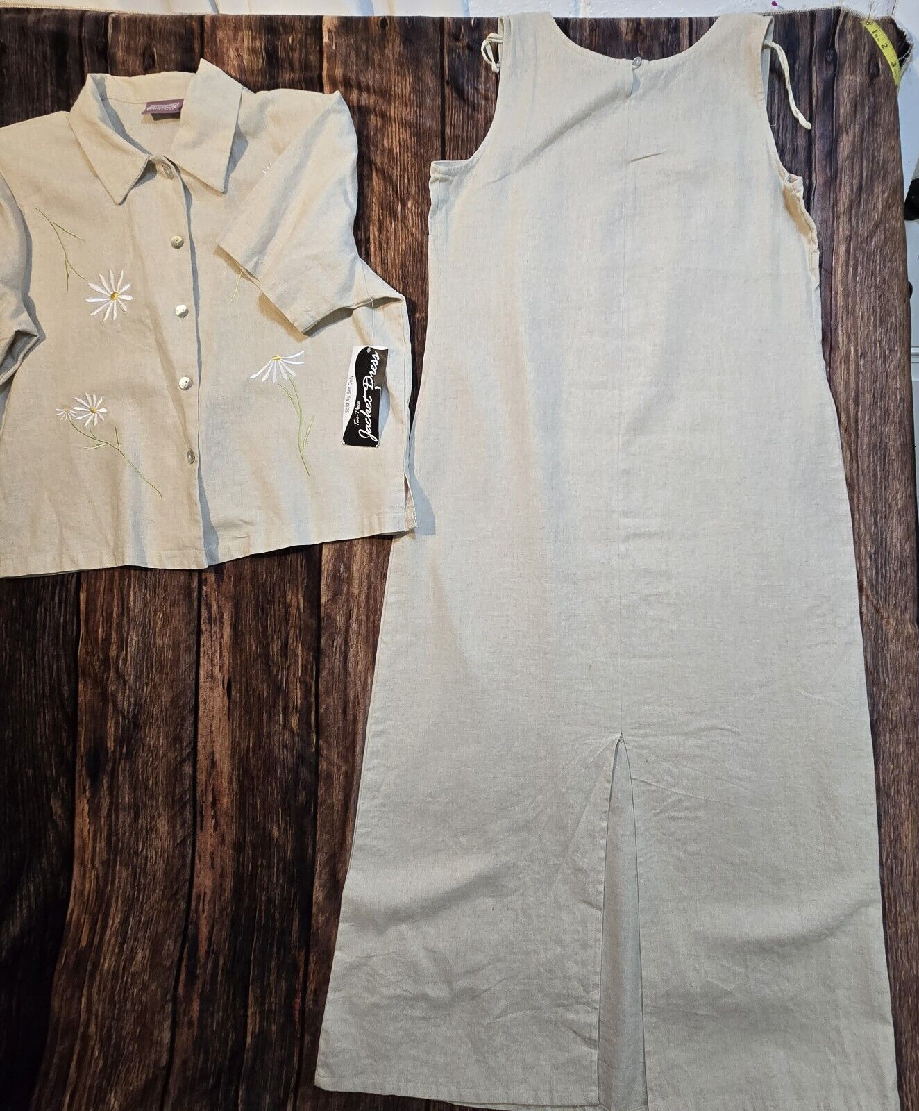 Premier International 2 Pc Linen Blend Jacket Dress Long Embroidered Women’s L