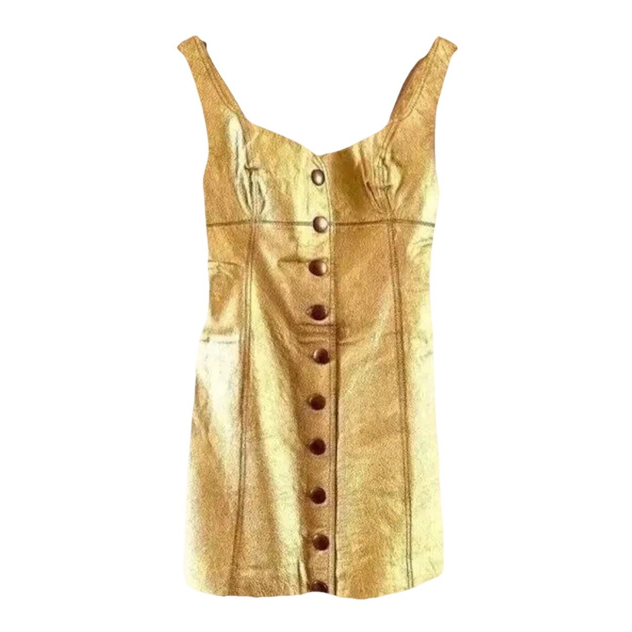 free people leather sleeveless goldie mini dress size 4 gold