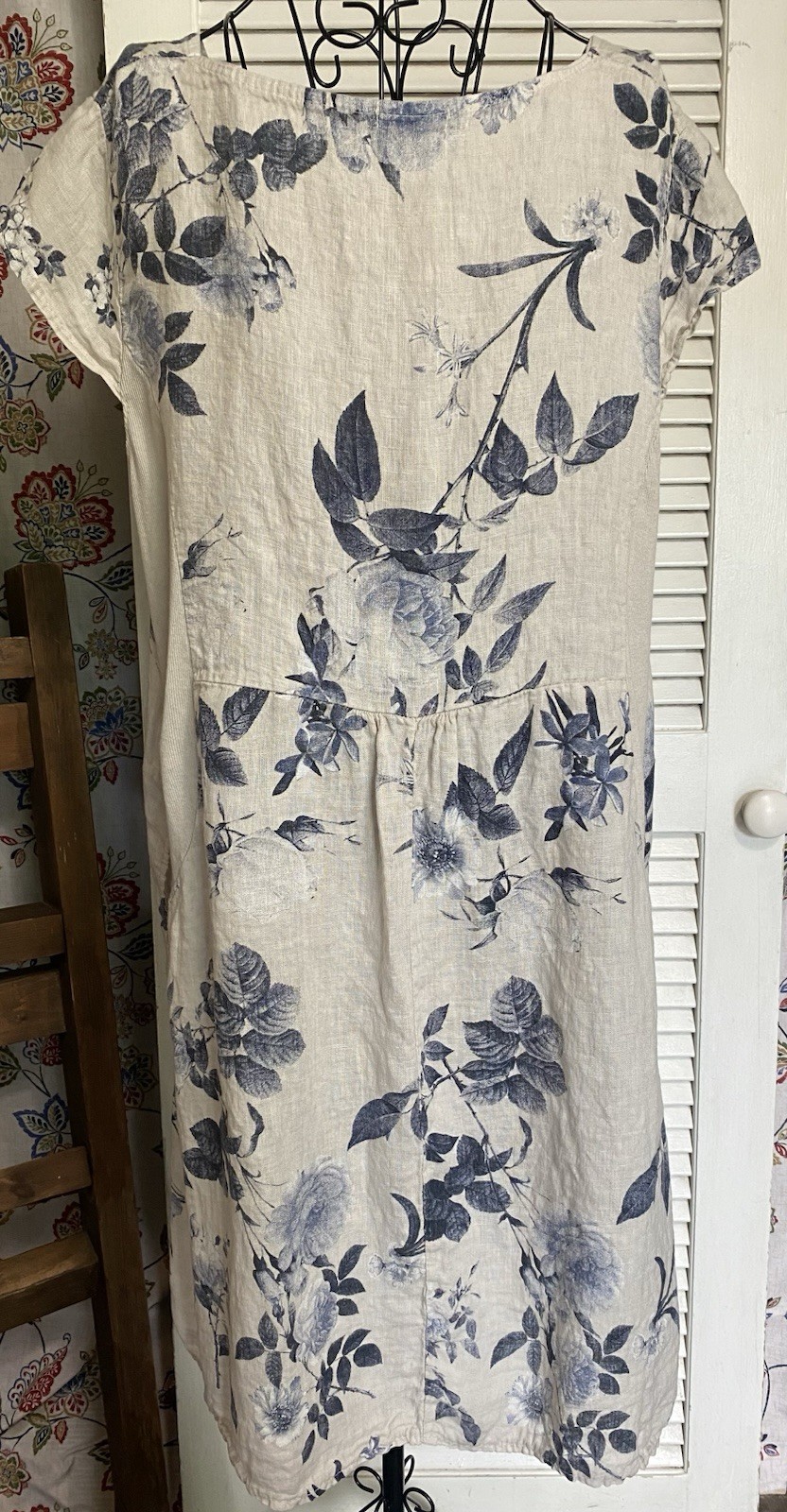 Lingo L’Arno 100% Linen Shift Dress Coastal Lagenlook Floral Made In Italy 2X