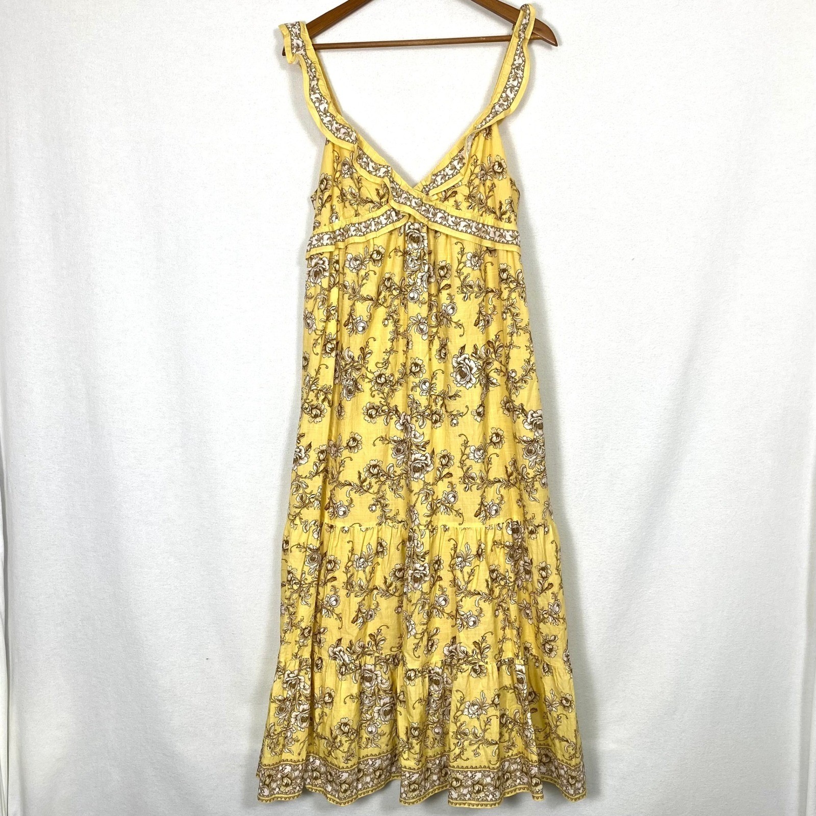 Anthropologie Max Studio $198 Medium Maxi Dress Butter Yellow Cottage Coquette M