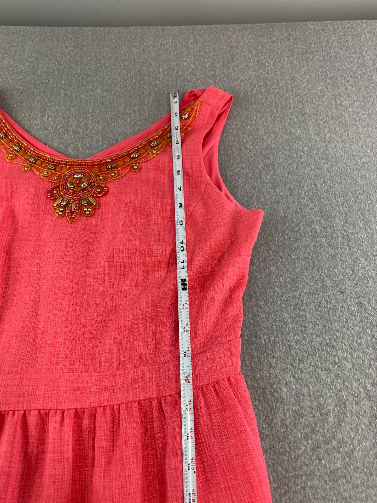 Ellen Tracy Sleeveless Round Beaded Neck Zip Shift Dress Women Orange Size 10P