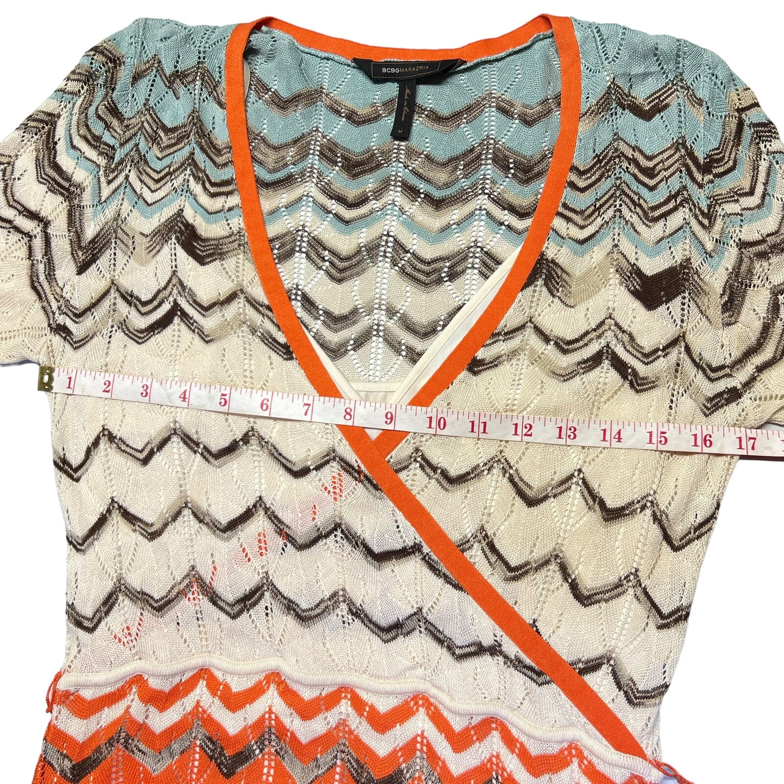 BCBGMaxAzria Chevron Silk Rayon Blend Knit Dress Size Medium Boho