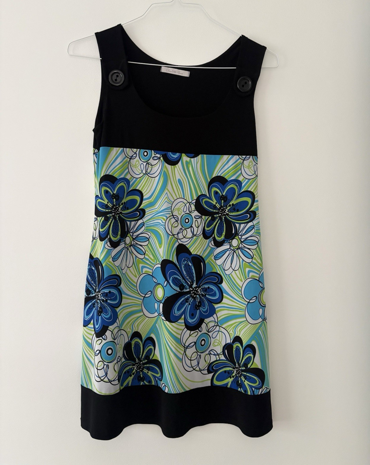 Vintage Charlotte Russe Floral Shift Dress Blue Green Sleeveless Size L Y2K