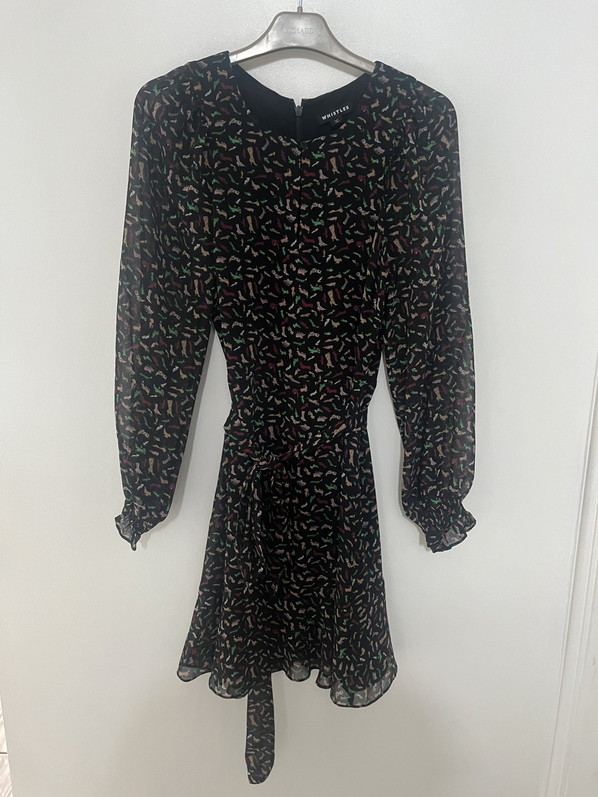 Whistles Black with multicoloured shoe Print Floaty short Dress Size 10