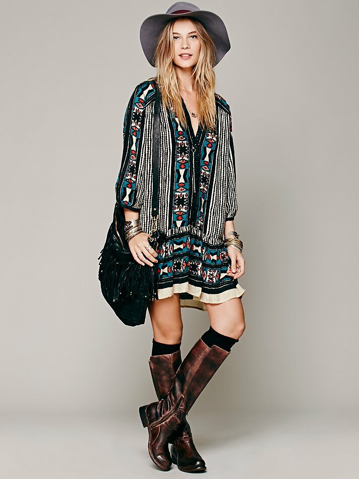 FREE PEOPLE $128 BLACK COMBO BOW & ARROW HENLEY DRESS SZ XS