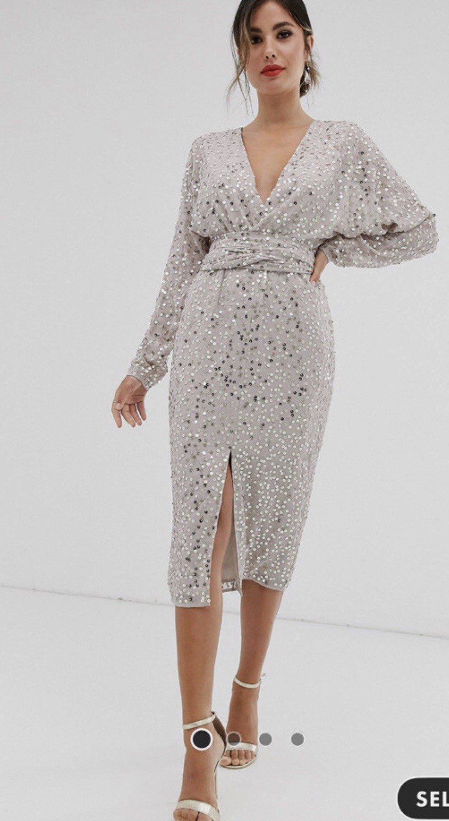 ASOS design midi dress with batwing sleeve and wrap waist in scatter sequin.new.