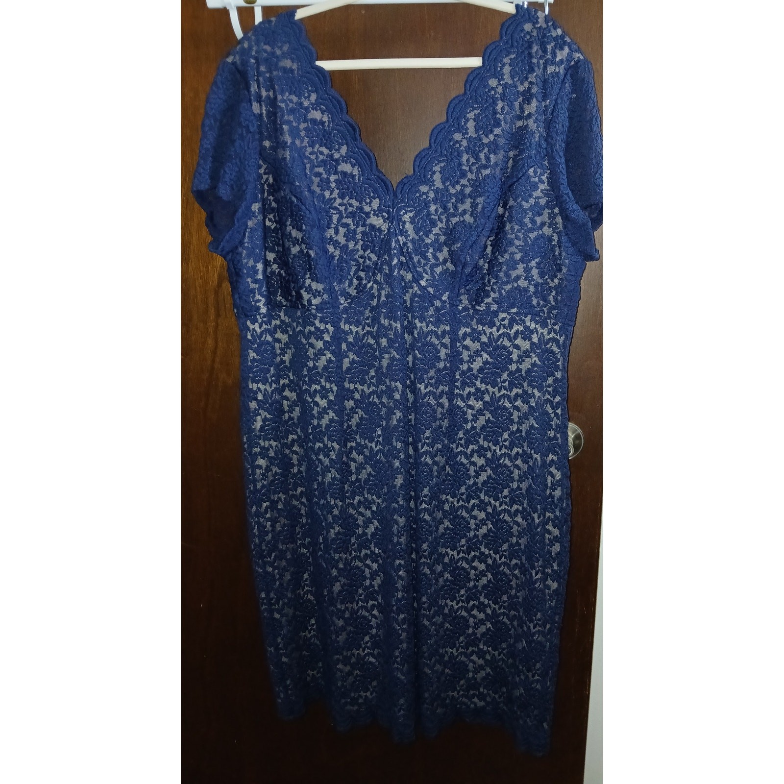Roz & Ali Blue Stretch Lace Dress Sexy Date Night Knee Length Lingerie Look 22